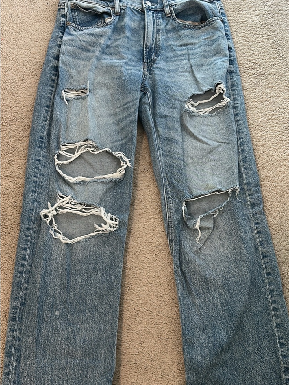 American Eagle Outfitters Distressed Light Blue Straight Leg Jeans